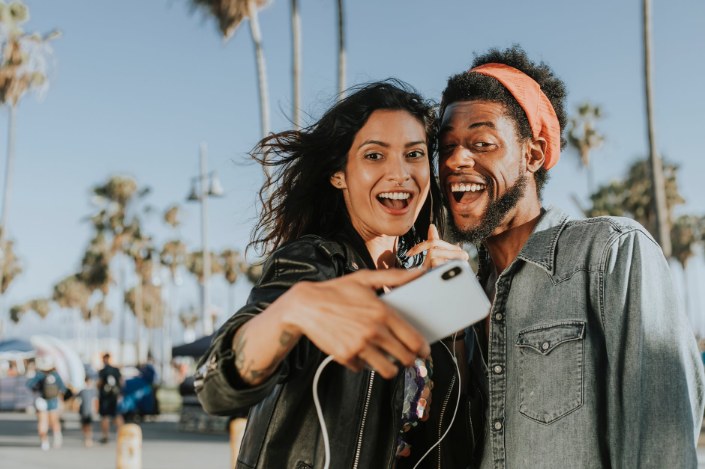 a couple taking pictures